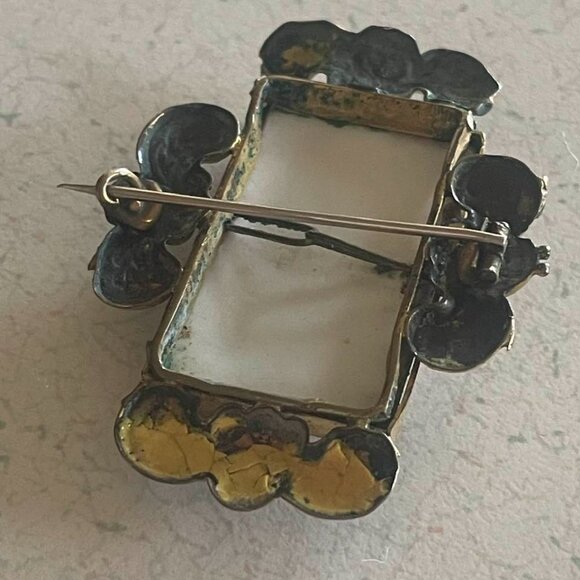 Victorian Hand Painted French Champleve Impressionist Porcelain Brooch c.1880 - Picture 8 of 12